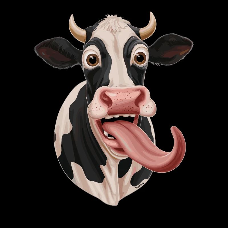 Drôle de vache avec la langue qui pend