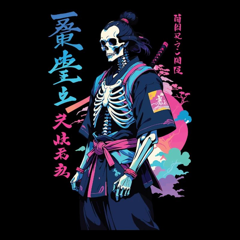 Oni Skeleton Samurai Vaporwave Aesthetic