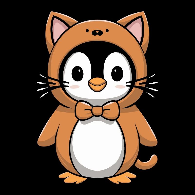 Pingouin en costume de chat avec arc