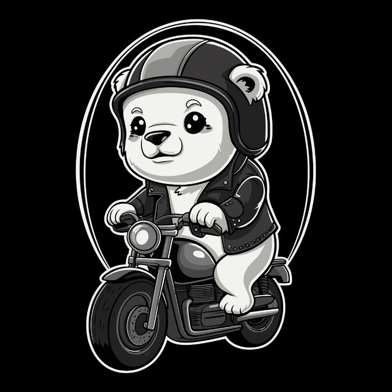 Moving bear with motorcycle helmet and jacket