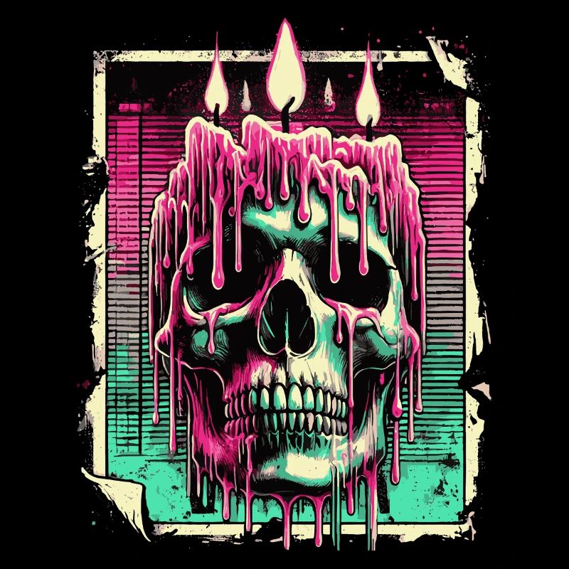 Melting Candle Skull - Neon Gothic Art