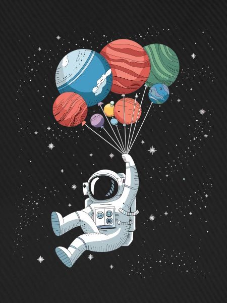 Astronaut with planetary balloons