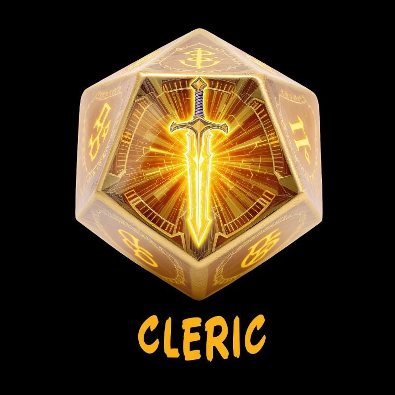 D20 avec épée sacrée – Fantaisie de clerc