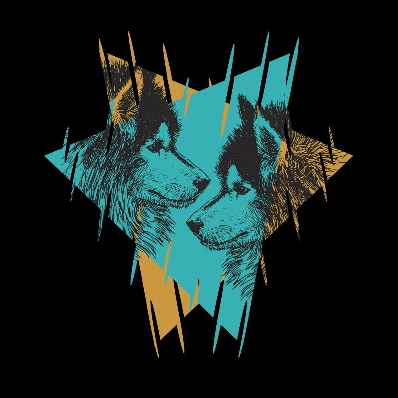 Geometric Twin Wolves Abstract Art