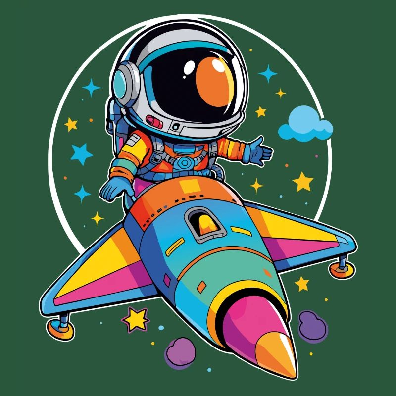 Petit astronaute dans un vaisseau spatial coloré dans l’espace