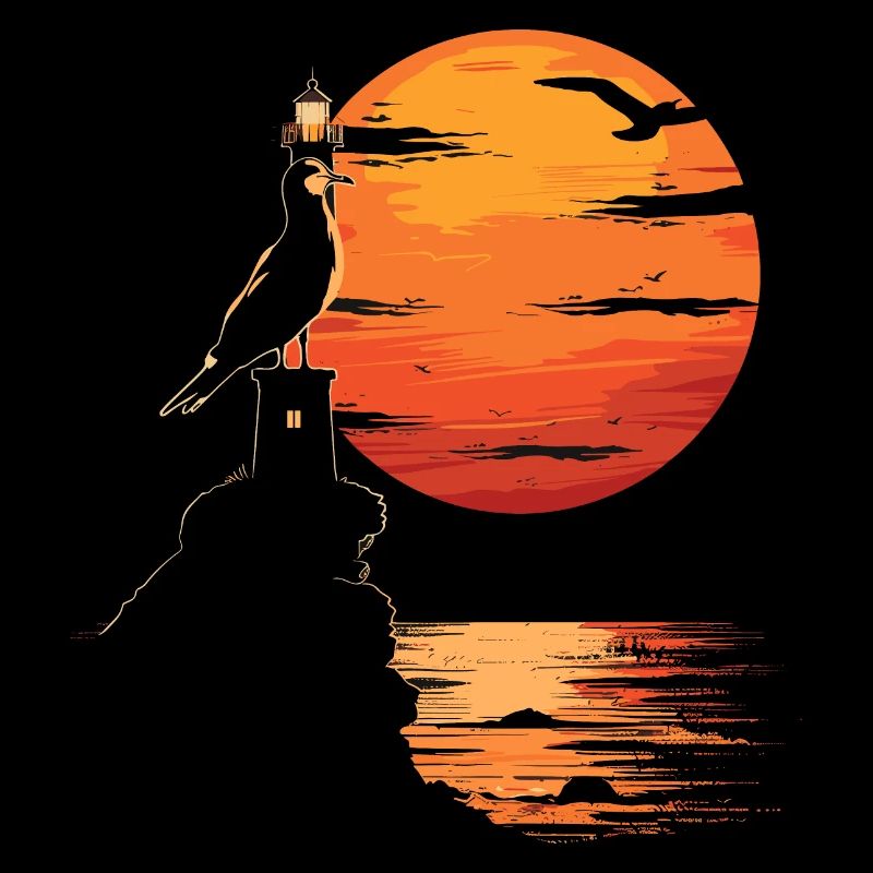 Seagull Seabird Lighthouse Sunset