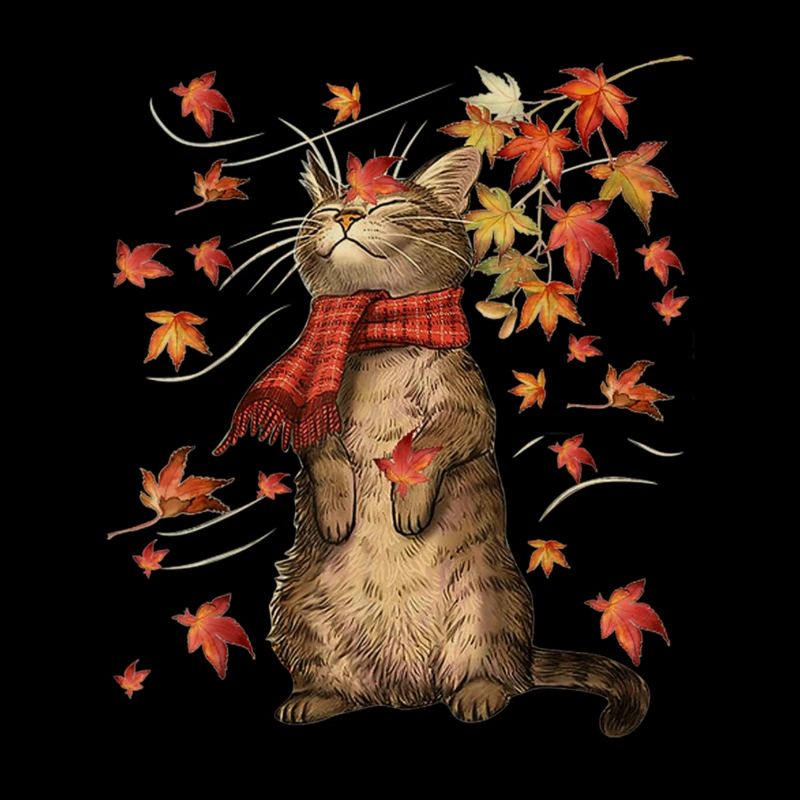 Cat Leaf Fall Hello Autumn