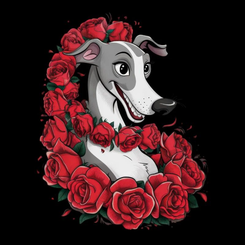 Süßer Windhund mit hübschen Rosen