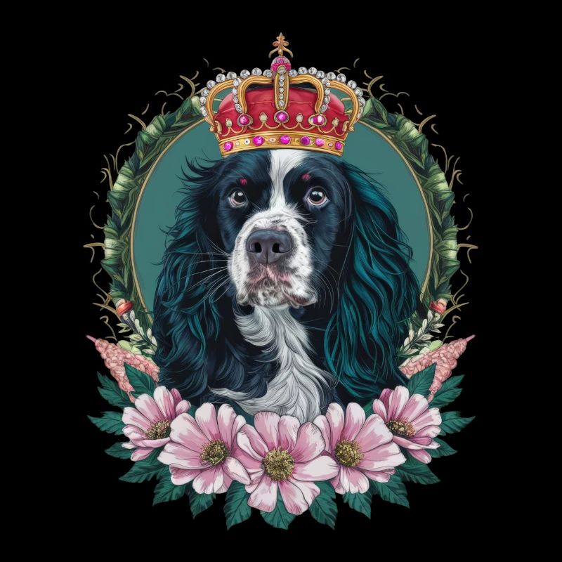 Cocker Spaniel with Flowers and Crown