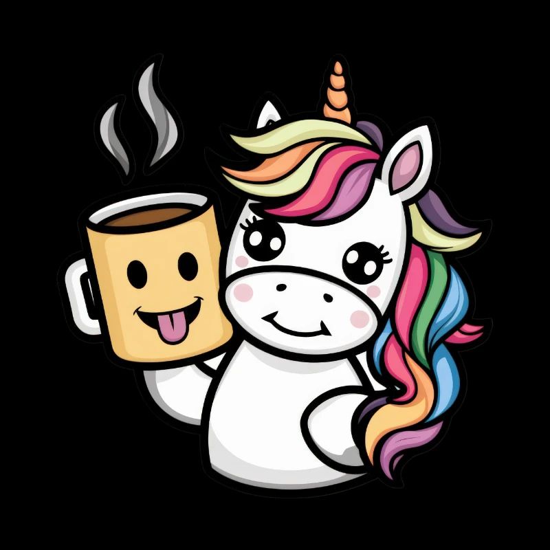 Kawaii unicorn drinking cocoa
