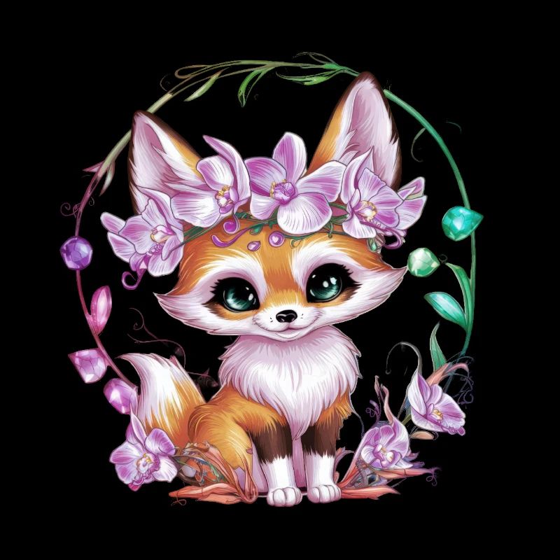Fennek Wüstenfuchs mit Krone und Orchideen