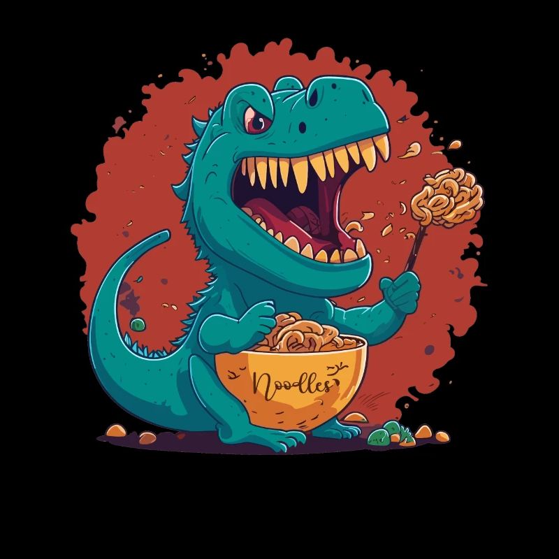 Kawaii Dragon T-rex mangeant des nouilles Cool