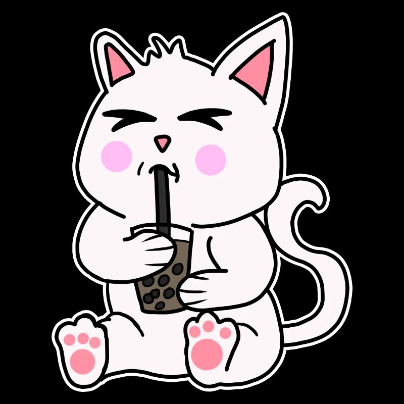 Bubble Tea Drinking White Cat Anime Kawaii