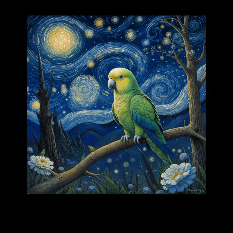 Monk Parakeet Starry Night
