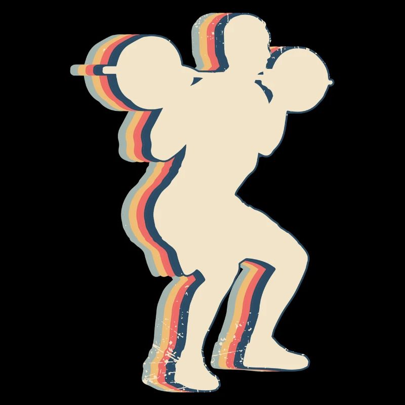 Squats Workout Gym Retro Line Art