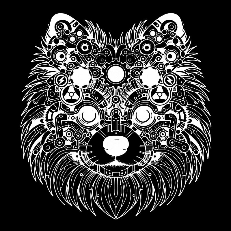 Poméranien abstrait - Design blanc