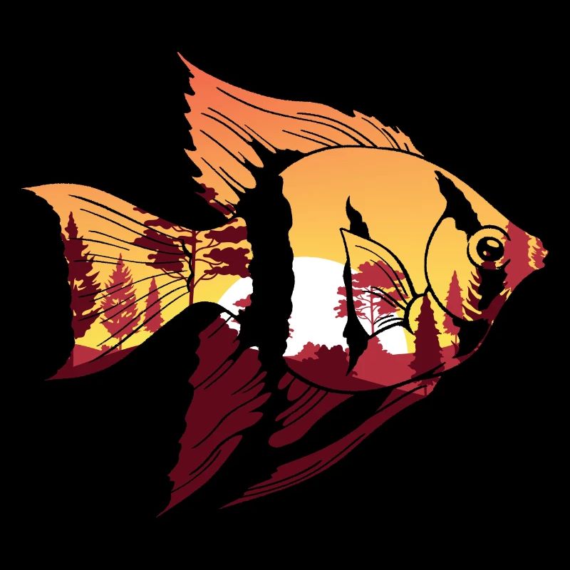Forest Trees Fishing Gift Sunset Fish