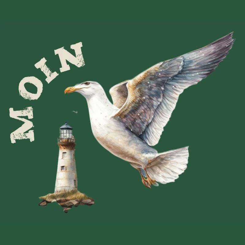 Moin Möwe maritim mit Leuchtturm