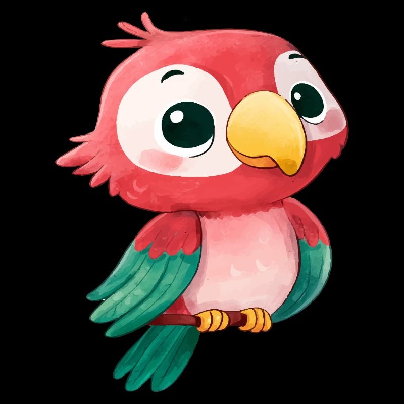 Perroquet Kawaii mignon - Conception d’oiseau de dessin animé coloré