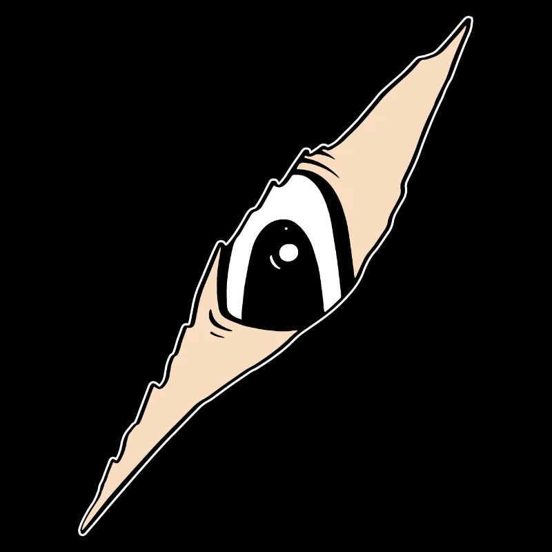 Eye peeks through a crack - torn fabric