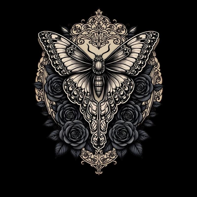 Moth with black roses