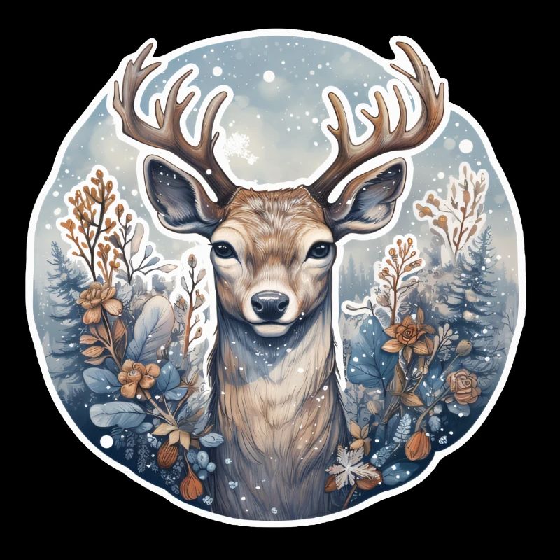 Winter landscape with deer