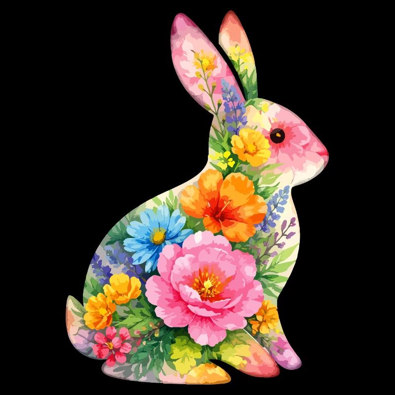 Bunny Watercolor Flowers Easter