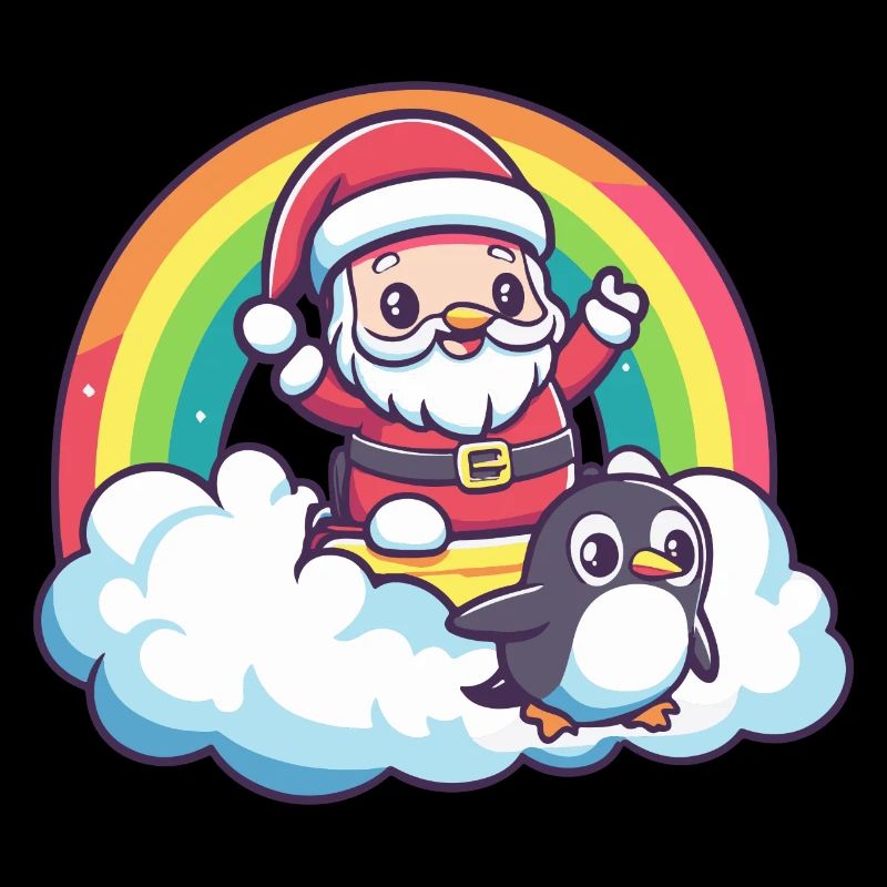 Pinguin Weihnachtsmann Regenbogen