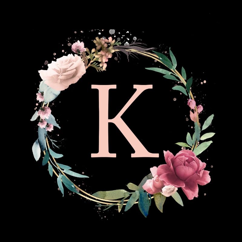 Customizable Monogram K Flowers Circle Boho