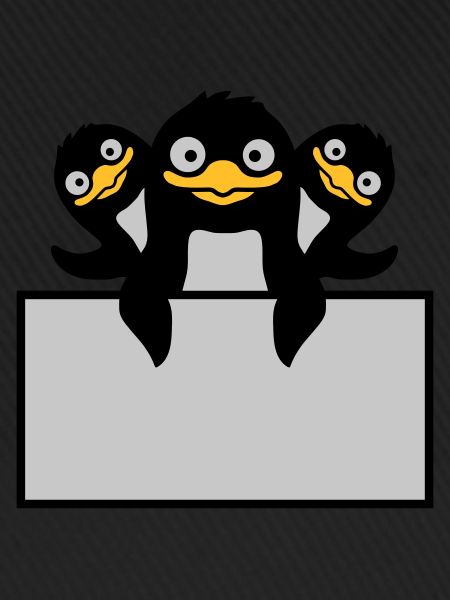 3 Pinguine hinter Schild