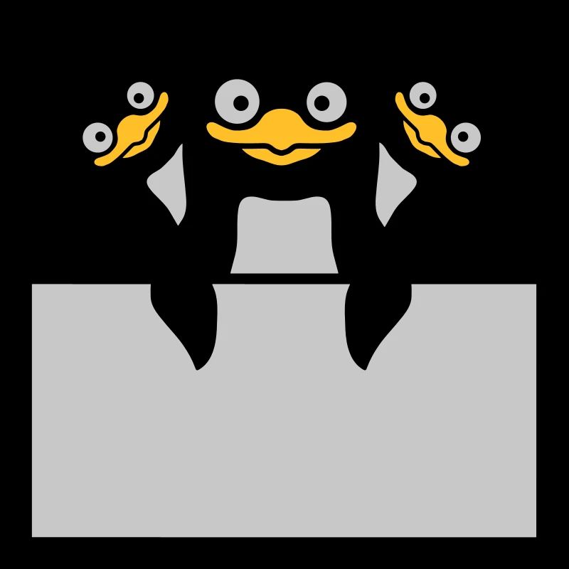 3 penguins behind shield