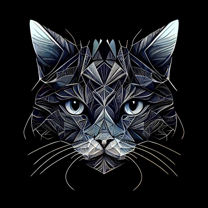 Black cat face with geometric patterns