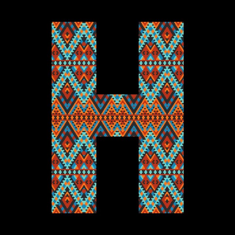 Lettre H- design boho, monogramme coloré