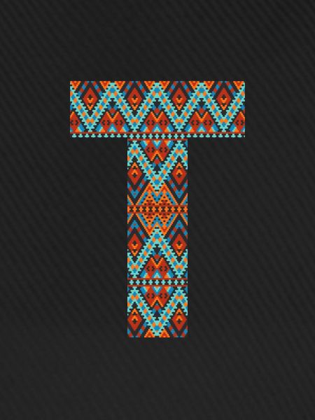 Buchstabe T-Boho-Design, buntes Monogramm