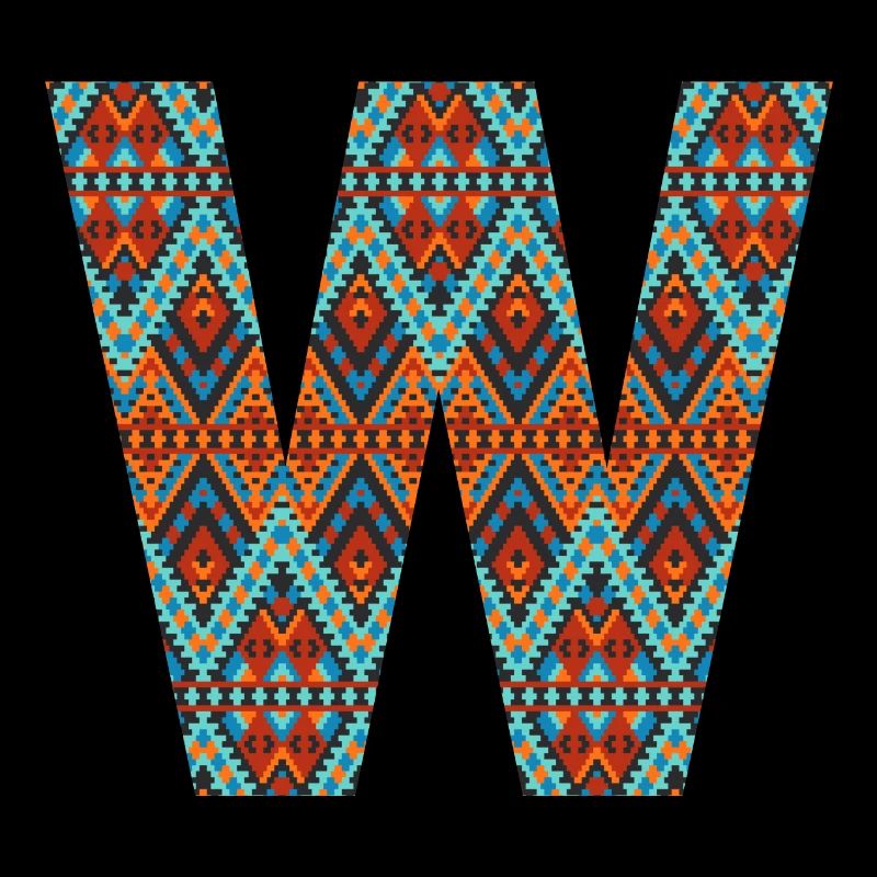 Buchstabe W- Boho-Design, Buntes Monogramm