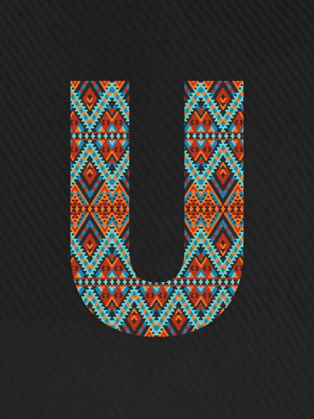 Buchstabe U-Boho-Design, Buntes Monogramm