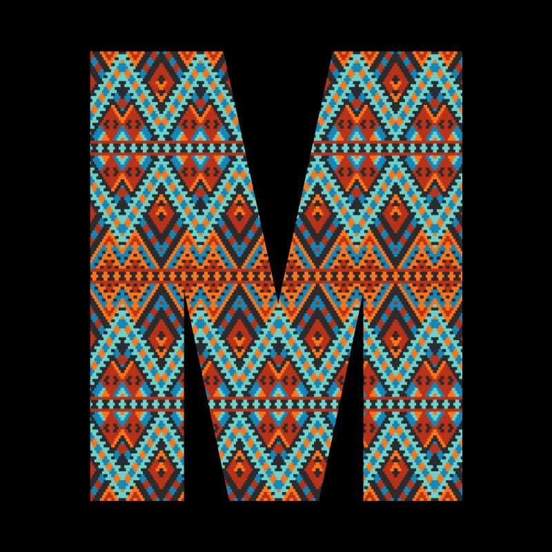 Lettre M- design boho, monogramme coloré