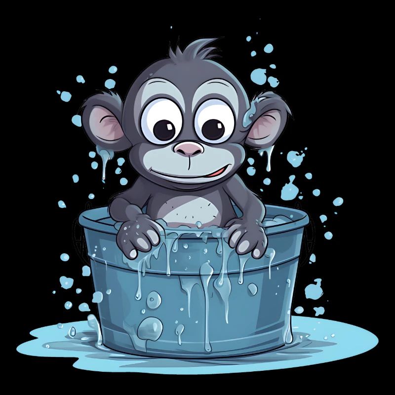 Ein Affe, der in einer Wasserwanne sitzt