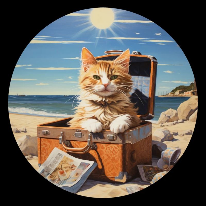 Un chat mignon part en vacances d’été à la plage au bord de la mer