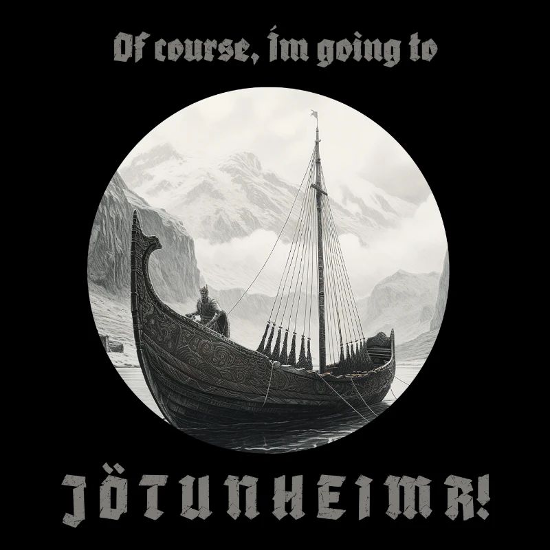 Viking ship sails to Jötunheim with inscription