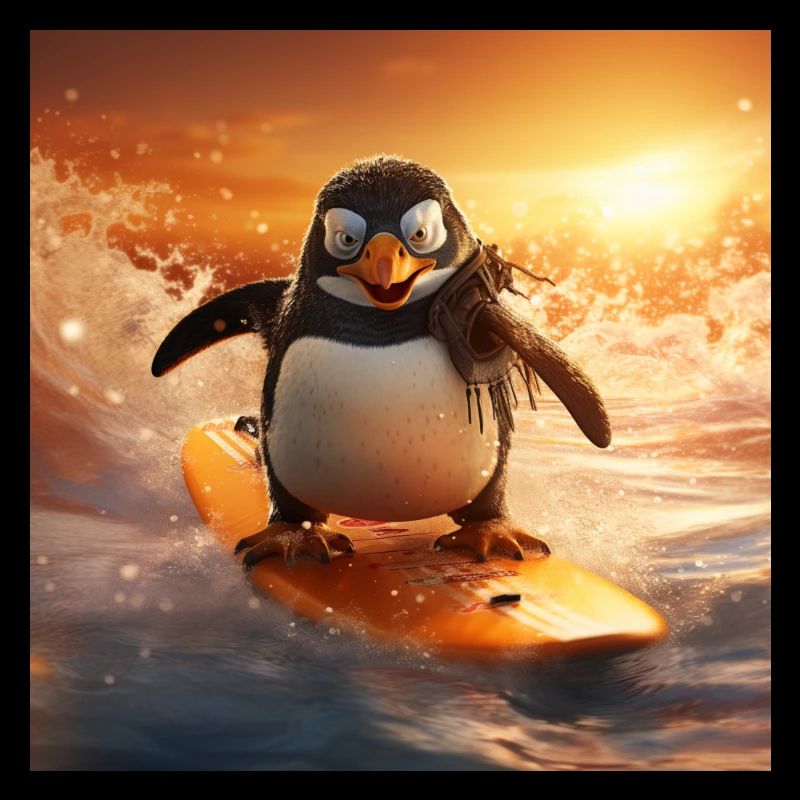 Pinguin riding on waves