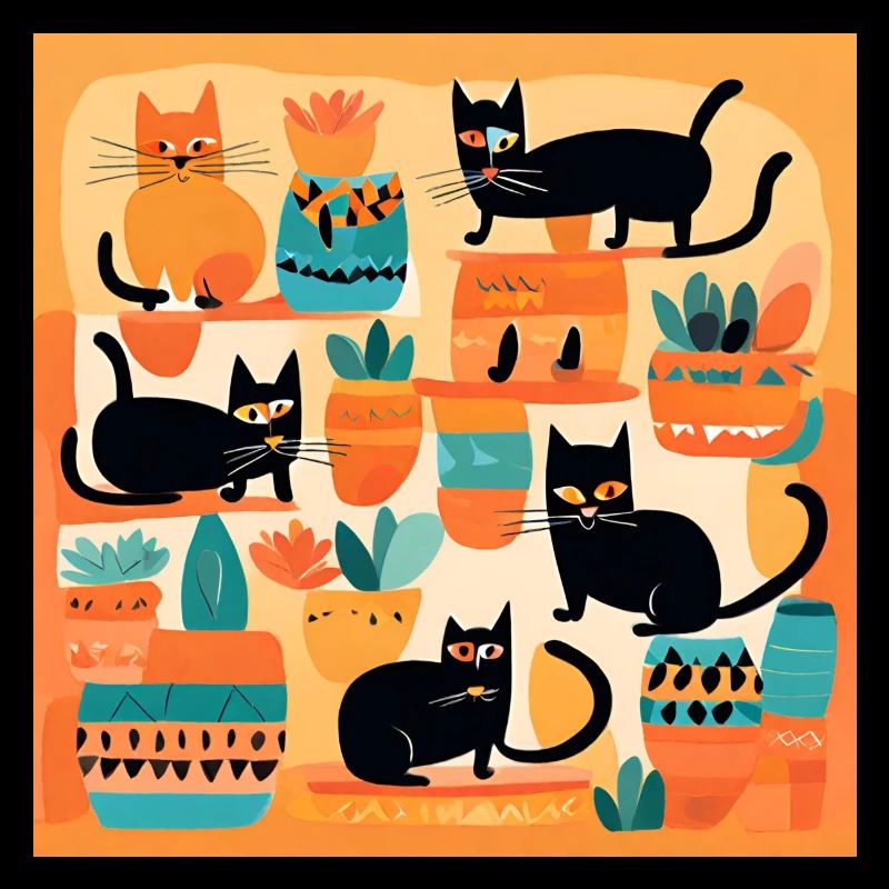 Boho Cats Abstract Plants 2