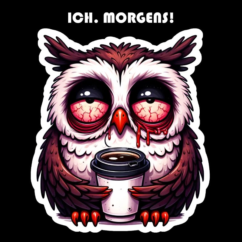 Eule verschlafen mit Kaffee