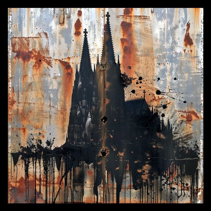 Graffiti Cologne Cathedral Silhouette Rust Metal Urban