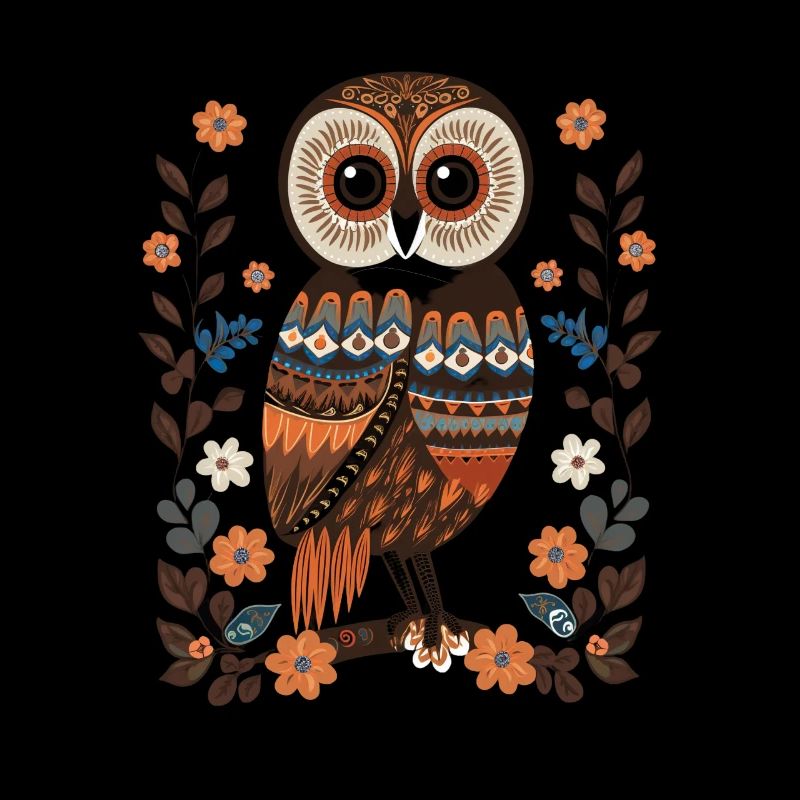 Niedliche Eule Vogel Federn Blumen Muster