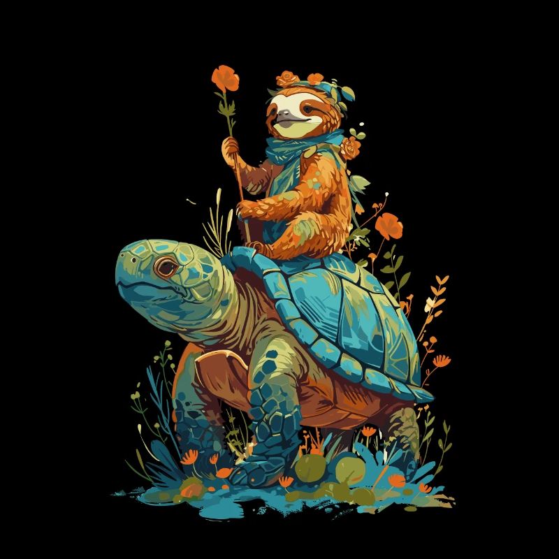 Faultier reitet Schildkröte