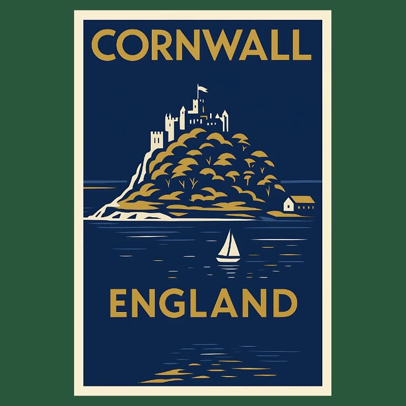 Cornwall, Angleterre – Affiche de voyage Art déco