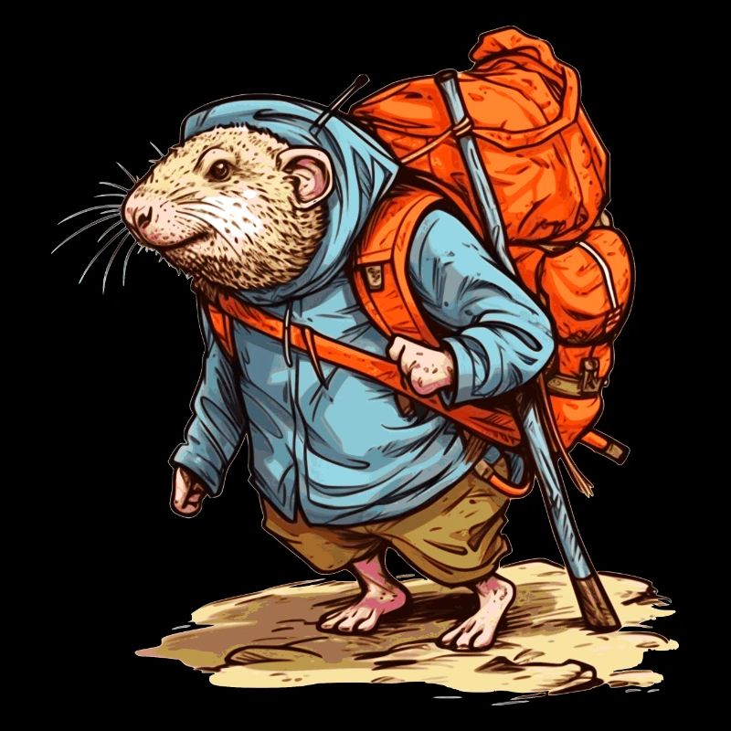 Mole rat wanders heavily packed with backpack