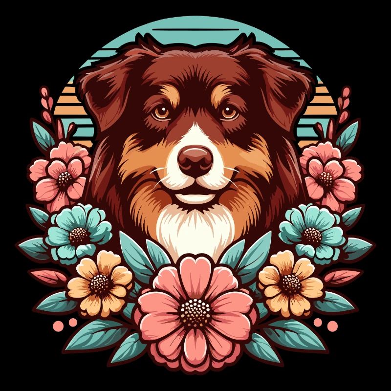 Australian Shepherd red tri Pastel Retro Blumen