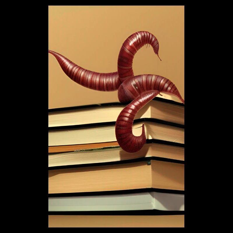 Comic Cartoon Creepy Bookworm Book Stack